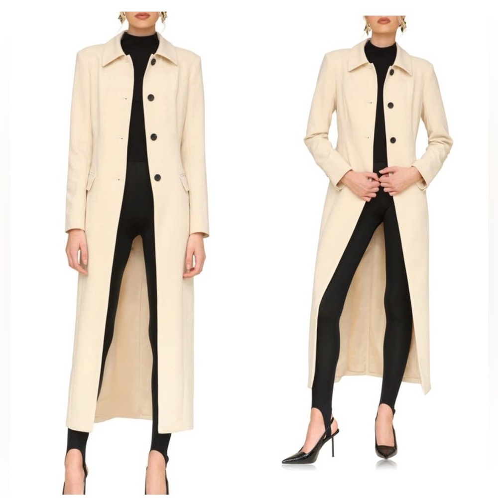 Avec Les Filles Single-Breasted Tailored Cutaway belted Maxi trench NWOT